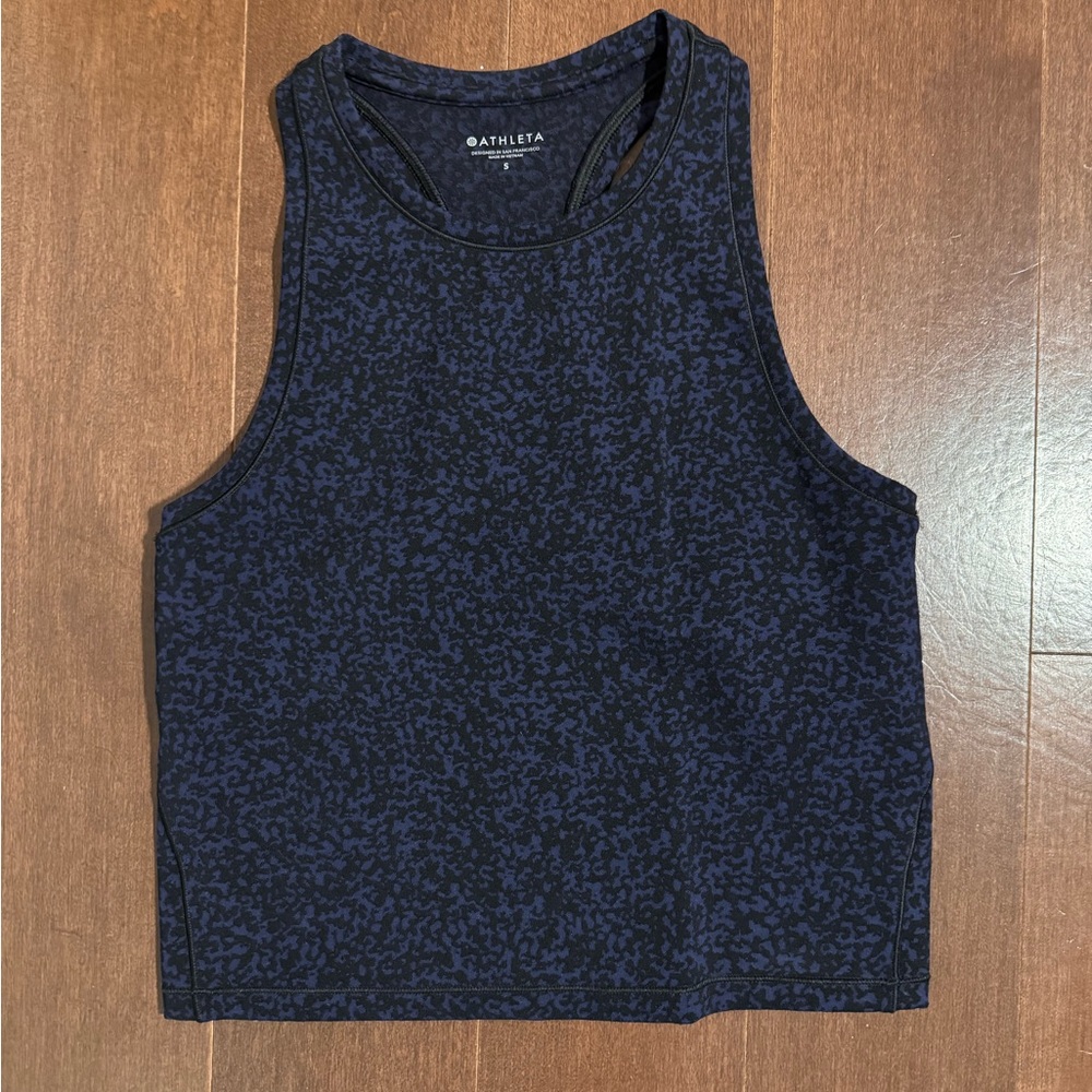 Athleta Women's Blue and Black Patterned Tank Top